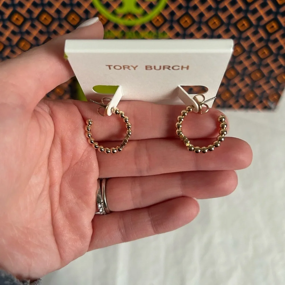 Tory Burch Beaded Small Hoop Earrings Huggie Earrings Gold